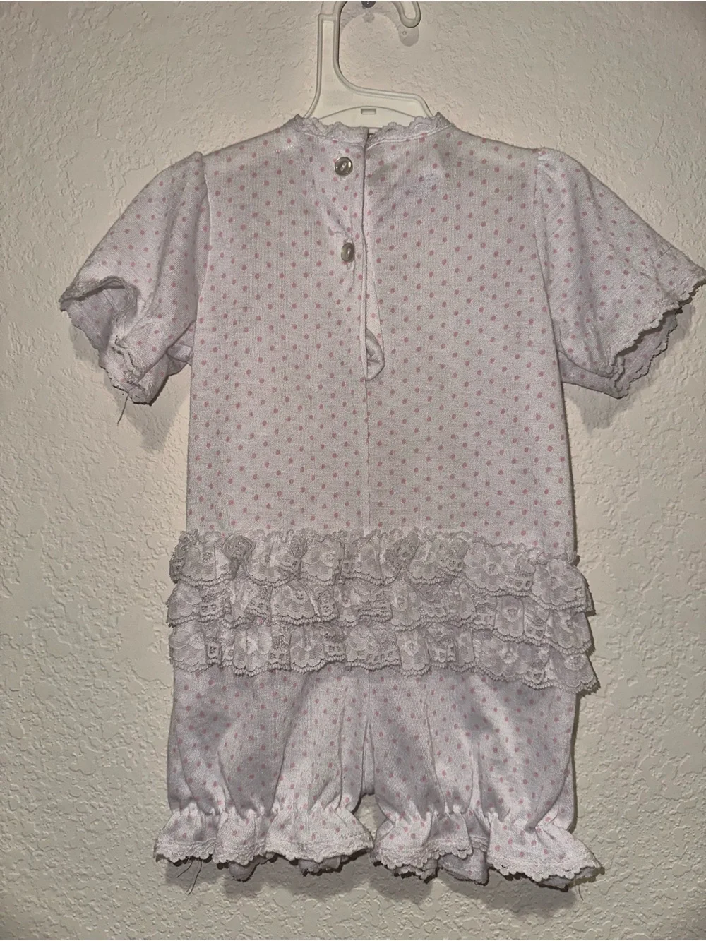 Vintage Baby Girls White and Pink Duck Applique One-Piece Romper Size 12 Months
